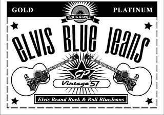 ELVIS BRAND ROCK & ROLL BLUE JEANS GOLD PLATINUM ROCK & ROLL ELVIS BLUE JEANS EP ELVIS PRESLEY VINTAGE '57 logo