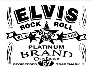 ELVIS ROCK & ROLL PLATINUM BRAND VINTAGE BLUE JEANS EP REGISTERED '57 TRADEMARK logo