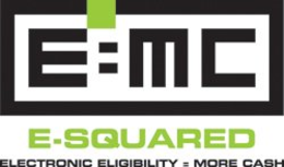 E=MC E-SQUARED ELECTRONIC ELIGIBILITY = MORE CASH logo