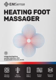 EMSENSE HEATING FOOT MASSAGER INTEGRATED LIGHTING SYSTEM INDICATOR WITH 3 SELECTABLE INTENSITY LEVELS VIBRATION MASSAGE WARM COMPRESS BUILT IN BATTERY MULTIPLE MODES NEOPRENE MATERIAL