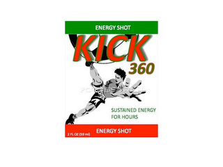 ENERGY SHOT KICK 360 SUSTAINED ENERGY FOR HOURS ENERGY SHOT 2 FL OZ (59 ML) logo