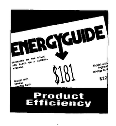 ENERGYGUIDE $181 PRODUCT EFFICIENCY ESTIMATES ON THE SCALE ARE BARED ON A NATIONAL AVERAGE.  MODEL WITH LOWEST ENERGY COST MODEL WITH HIGHEST ENERGY COST $22 logo