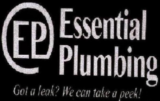 EP ESSENTIAL PLUMBING GOT A LEAK? WE CAN TAKE A PEEK! logo