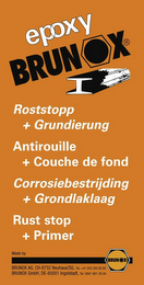 EPOXY BRUNOX ROSTSTOPP + GRUNDIERUNG ANTIROUILLE + COUCHE DE FOND CORROSIEBESTRIJDING + GRONDLAKLAAG RUST STOP + PRIMER logo