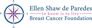 ESDP ELLEN SHAW DE PAREDES TO KNOW IS TO LIVE BREAST CANCER FOUNDATION logo