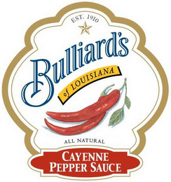 EST. 1910 BULLIARD'S OF LOUISIANA ALL NATURAL CAYENNE PEPPER SAUCE logo