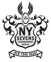 EST 1959 NY SEVENS TOURNAMENT MCMLIX NEW YORK RUGBY logo