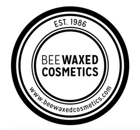 EST. 1986 BEE WAXED COSMETICS WWW.BEEWAXEDCOSMETICS.COM logo