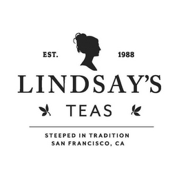 EST. 1988 LINDSAY'S TEAS STEEPED IN TRADITION SAN FRANCISCO, CA logo