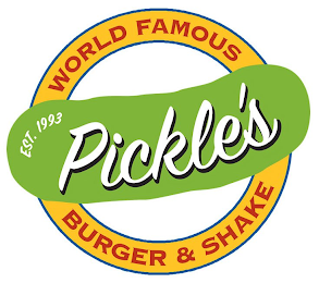 EST. 1993 PICKLE'S WORLD FAMOUS BURGER & SHAKE logo