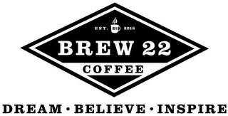 EST. 22 2016 BREW 22 COFFEE DREAM BELIEVE INSPIRE logo