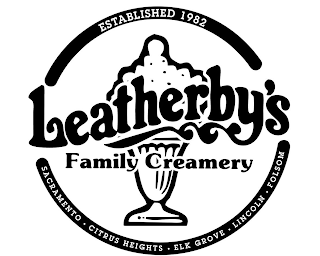 ESTABLISHED 1982 LEATHERBY'S FAMILY CREAMERY SACRAMENTO · CITRUS HEIGHTS · ELK GROVE · LINCOLN · FOLSOM logo