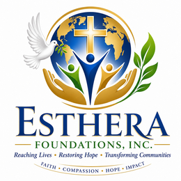 ESTHERA FOUNDATIONS, INC. REACHING LIVES · RESTORING HOPE · TRANSFORMING COMMUNITIES - FAITH · COMPASSION · HOPE · IMPACT logo