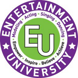 EU ENTERTAINMENT UNIVERSITY MODELING ACTING SINGING DANCING EMPOWER INSPIRE BELIEVE ACHIEVE logo