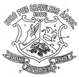 EURO PUB CRAWLERS ASSOC. 1986 BOIRE VOYAGER RIRE logo