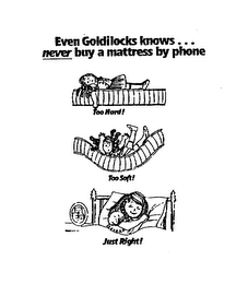 EVEN GOLDILOCKS KNOWS... NEVER BUY A MATTRESS BY PHONE TOO HARD! TOO SOFT! JUST RIGHT! logo