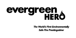EVERGREEN HERO THE WORLD'S FIRST ENVIRONMENTALLY SAFE FIRE PRESTINGUISHER logo
