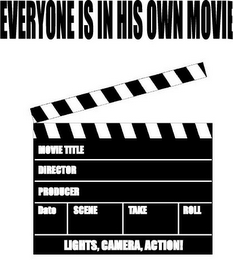 EVERYONE IS IN HIS OWN MOVIE MOVIE TITLE DIRECTOR PRODUCER DATE SCENE TAKE ROLL LIGHTS, CAMERA, ACTION! logo