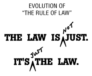 EVOLUTION OF "THE RULE OF LAW" THE LAW IS NOT JUST.  IT'S JUST THE LAW. logo
