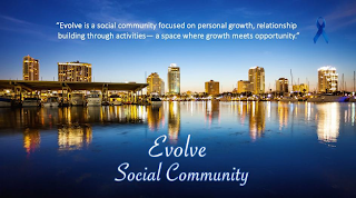 "EVOLVE IS A SOCIAL COMMUNITY FOCUSED ON PERSONAL GROWTH, RELATIONSHIP BUILDING THROUGH ACTIVITIES­ -A SPACE WHERE GROWTH MEETS OPPORTUNITY." EVOLVE SOCIAL COMMUNITY logo
