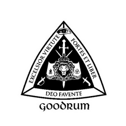 EXCELSIOR VIRTUTE FORTES ET LIBER DEO FAVENTE GOODRUM logo