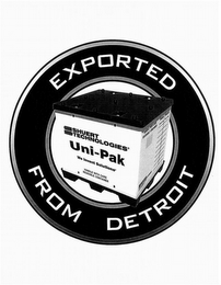 EXPORTED FROM DETROIT S SHUERT TECHNOLOGIES UNI-PAK WE INVENT SOLUTIONS  HANDLE WITH CARE REUSABLE CONTAINER  REUSE RECORD PLANT DATE SHUERT TECHNOLOGIES WWW.SHUERT.COM 1-877-SHUERT-1 logo