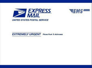 EXPRESS MAIL UNITED STATES POSTAL SERVICE EMS EXTREMELY URGENT PLEASE RUSH TO ADDRESSEE logo