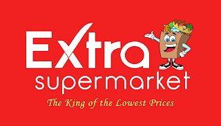 EXTRA SUPERMARKET THE KING OF THE LOWEST PRICES logo