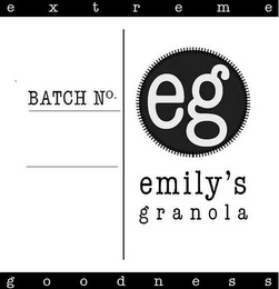 EXTREME GOODNESS BATCH NO. EG EMILY'S GRANOLA logo