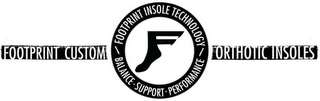 F FOOTPRINT INSOLE TECHNOLOGY BALANCE ·SUPPORT · PERFORMANCE FOOTPRINT CUSTOM ORTHOTIC INSOLES logo