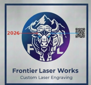 F L 2026 FRONTIER LASER WORKS CUSTOM LASER ENGRAVING logo