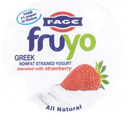 FAGE #1 YOGURT IN GREECE FAGE FRUYO GREEK NONFAT STRAINED YOGURT BLENDED WITH STRAWBERRY ALL NATURAL logo