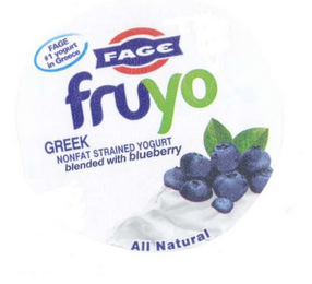 FAGE #1 YOGURT IN GREECE FAGE FRUYO GREEK NONFAT STRAINED YOGURT BLENDED WITH BLUEBERRY ALL NATURAL logo