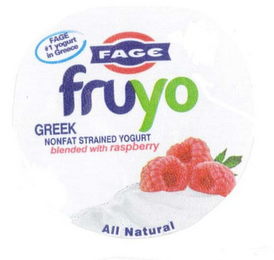 FAGE #1 YOGURT IN GREECE FAGE FRUYO GREEK NONFAT STRAINED YOGURT BLENDED WITH RASPBERRY ALL NATURAL logo