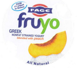 FAGE #1 YOGURT IN GREECE FAGE FRUYO GREEK NONFAT STRAINED YOGURT BLENDED WITH PEACH ALL NAUTRAL logo