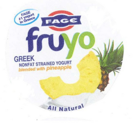 FAGE #1 YOGURT IN GREECE FAGE FRUYO GREEK NONFAT STRAINED YOGURT BLENDED WITH PINEAPPLE ALL NATURAL logo