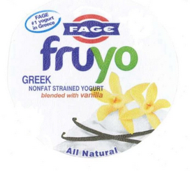 FAGE #1 YOGURT IN GREECE FAGE FRUYO GREEK NONFAT STRAINED YOGURT BLENDED WITH VANILLA ALL NATURAL logo