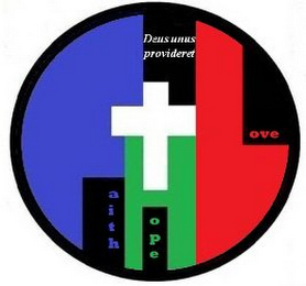 'FAITH', 'HOPE', 'LOVE', 'DEUSUNUS', 'PROVIDERET' logo