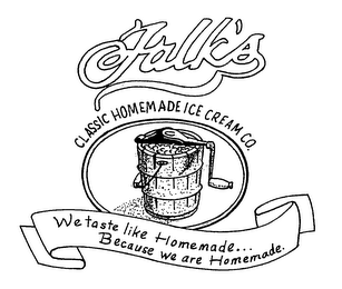 FALK'S CLASSIC HOMEMADE ICE CREAM CO. WE TASTE LIKE HOMEMADE... BECAUSE WE ARE HOMEMADE. logo
