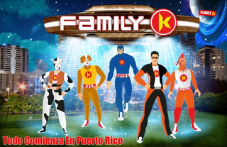 FAMILY K COWY ASH SUPER K RICKY ROOSTER PLANET K TODO COMIENZA EN PUERTO RICO logo