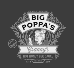 FAMILY RECIPE BIG POPPA'S GRANNY'S HOT HONEY BBQ SAUCE ESTD 2010 18OZ(510G) SPICY logo