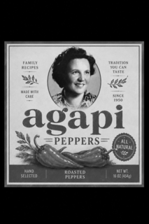 FAMILY RECIPES MADE WITH CARE TRADITION YOU CAN TASTE SINCE 1950 AGAPI =PEPPERS= ALL NATURAL HAND SELECTED ROASTED PEPPERS NET WT. 16 OZ (454G) logo
