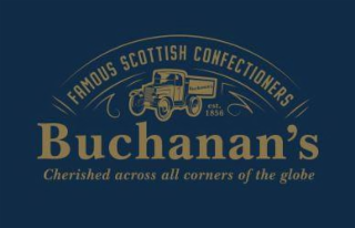 FAMOUS SCOTTISH CONFECTIONERS EST 1856 BUCHANAN'S CHERISHED ACROSS ALL CORNERS OF THE GLOBE logo
