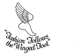 "FASHION FOLLOWS THE WINGED FOOT" logo