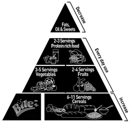 FATS, OIL & SWEETS DECREASE 2-3 SERVINGS PROTEIN RICH FOOD 3-5 SERVINGS VEGETABLES 2-4 SERVINGS FRUIT EVERY DAY USE 6-11 SERVINGS CEREALS BITE+ INCREASE logo