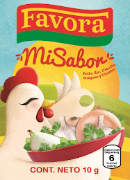 FAVORA MI SABOR POLLO, AJO, CEBOLLA, OREGANO Y CILANTRO CONT. NETO 10 G ENERGIA POR PORCIÓN/ENERGY PER SERVING 6 KCALORIAS/KCALORIES logo