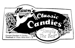 FAWN'S CLASSIC CANDIES "SIMPLY THE BEST" GOURMET CHOCOLATES & CANDIES HANDMADE IN WEISER, IDAHO 83672 logo