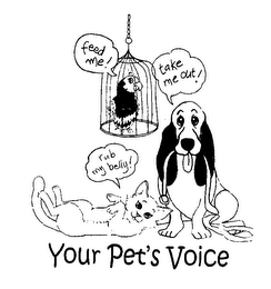 FEED ME! TAKE ME OUT! RUB MY BELLY! YOUR PET'S VOICE logo