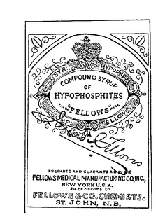 FELLOW'S COMPOUND SYRUP OF HYPOPHOSPHITES FELLOW'S MEDICAL MANUFACTURING CO., INC., NEW YORK, USA FELLOWS & CO. CHEMISTS ST. JOHN, N.B. logo