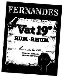 FERNANDES "VAT 19" RUM-RHUM FERNANDES DISTILLERS TRINIDAD-WEST INDIES logo